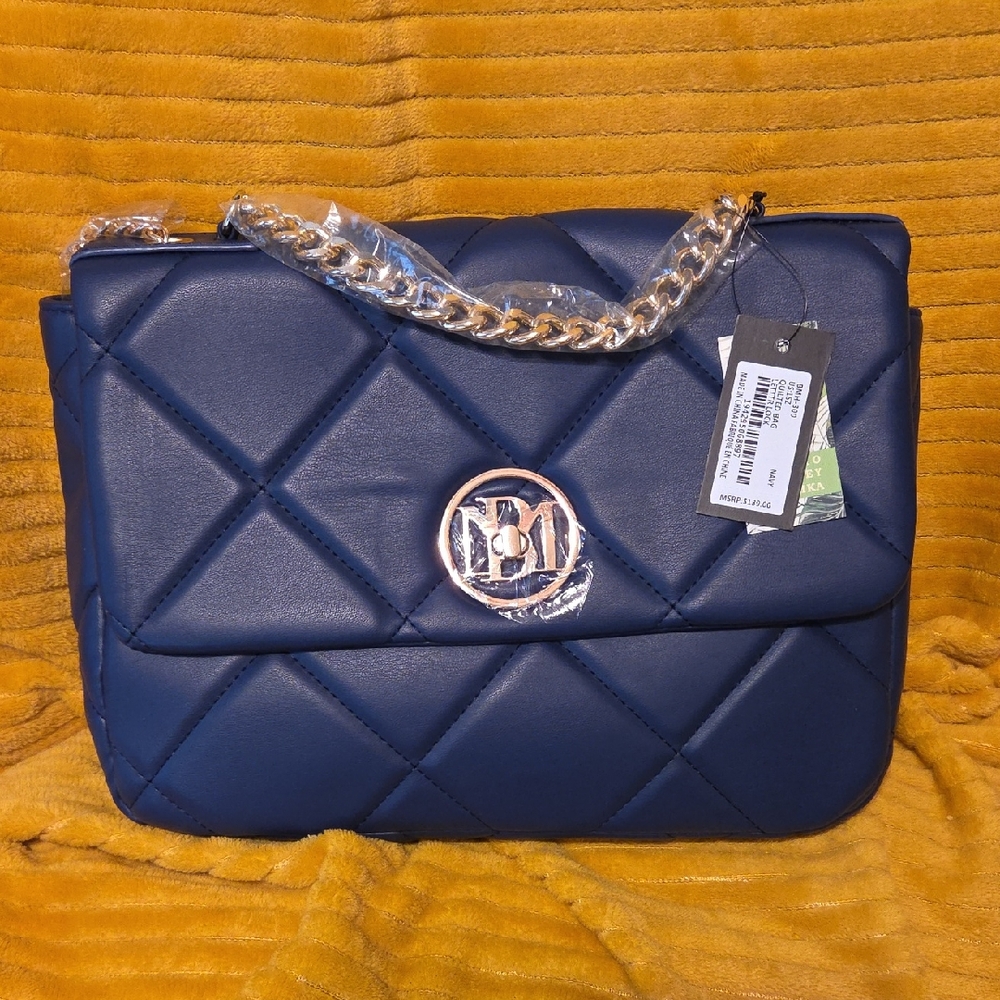 Chic Navy Quilted Shoulder Bag with Chain Strap